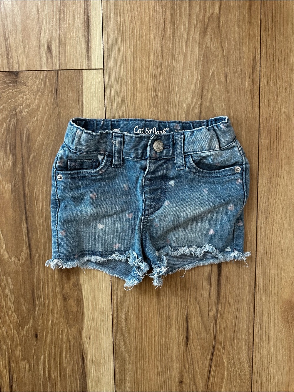 Cat & Jack Blue Denim Heart Print Frayed Hem Shorts